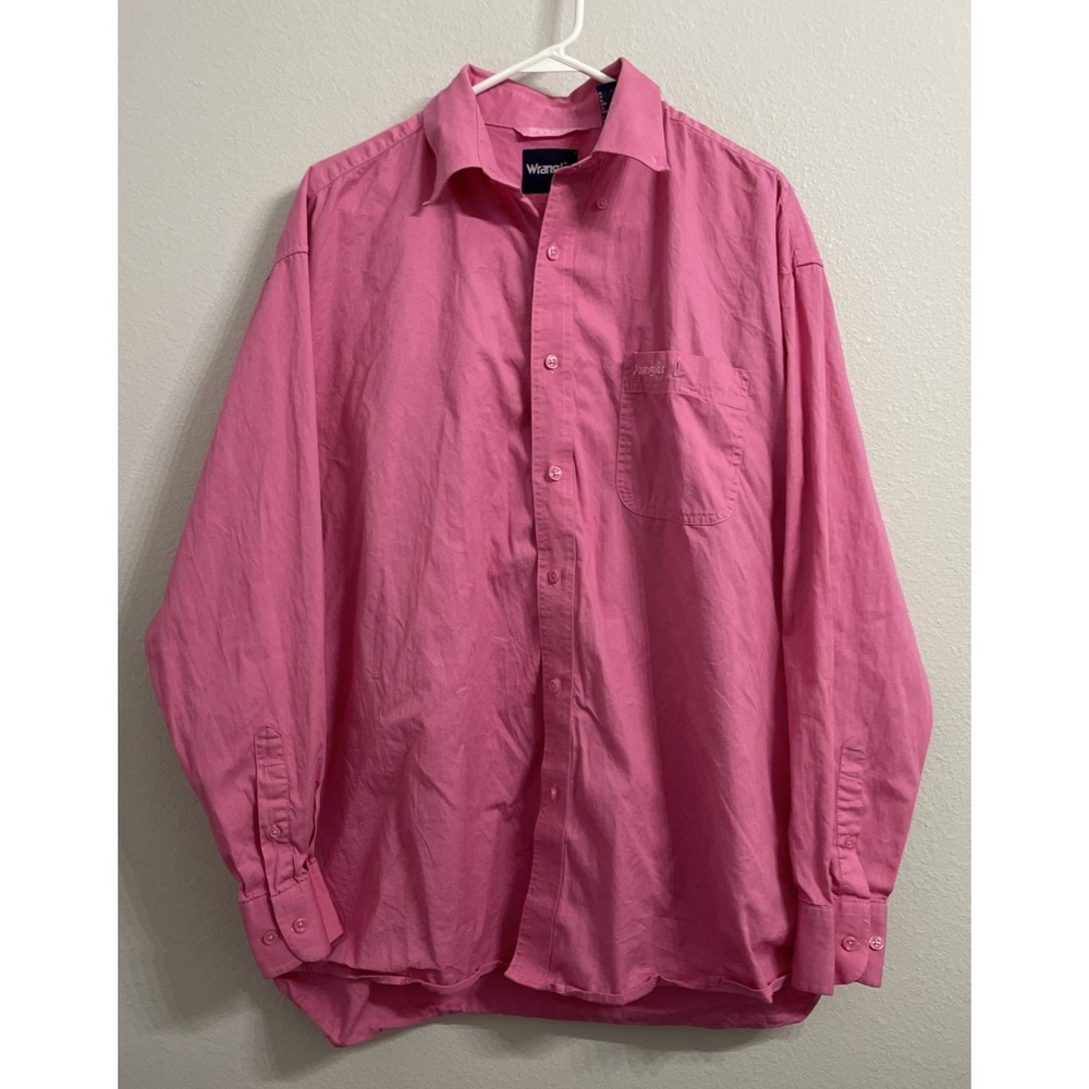 Wrangler Mens Western Button Up Shirt XL Pink Long Sleeve Solid Cotton